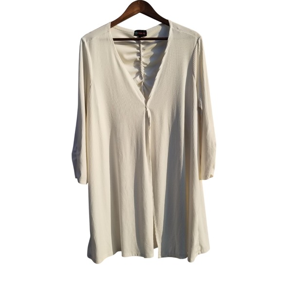 B Famous Ivory Ribbed Ruched Back Duster Cardigan Sweater 2X - Picture 2 of 8